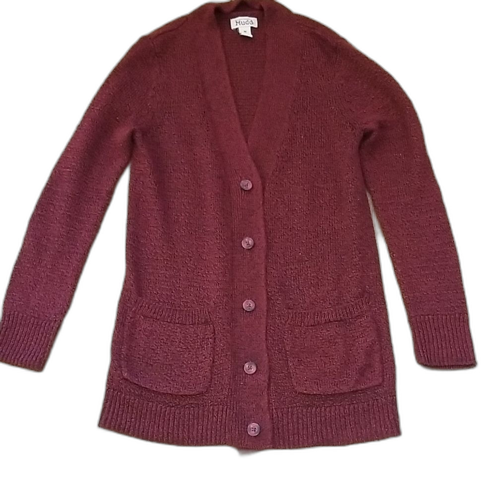 Mudd Vintage 90s Burgundy Knit Cardigan L Button Front Y2K Grunge Coquette